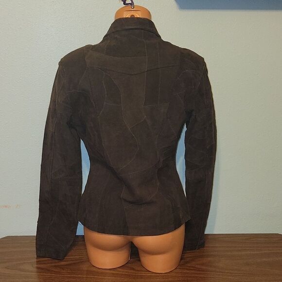 American Flirt Brown Leather Patchwork Coat sz Medium 90s or Y2K - Picture 3 of 6